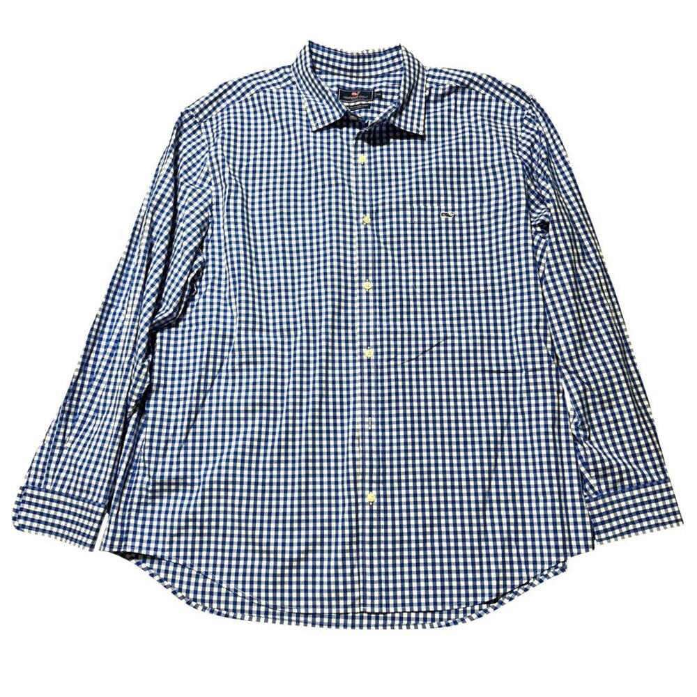 Vineyard Vines Men's Sz XXL Classic Fit Tucker Blue & White Gingham Long Sleeve